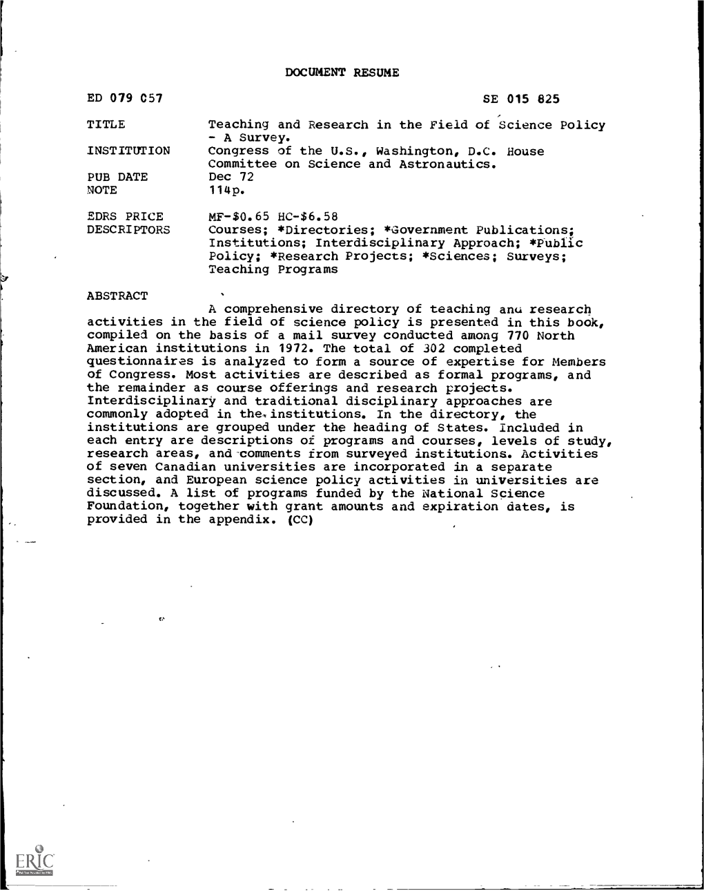 DOCUMENT RESUME ED 079 C57 SE 015 825 TITLE Teaching And