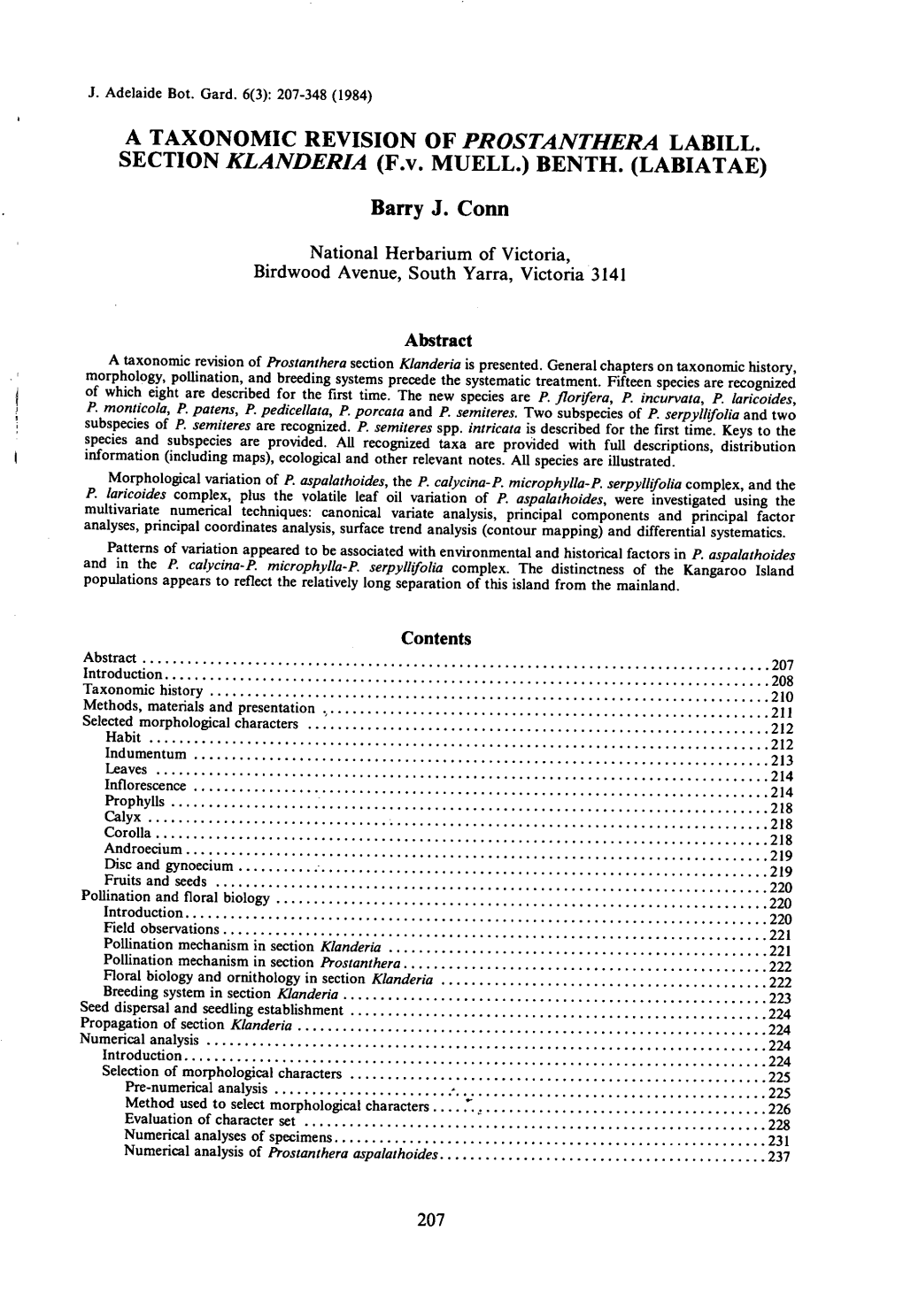 A Taxonomic Revision of Prostanthera Labill