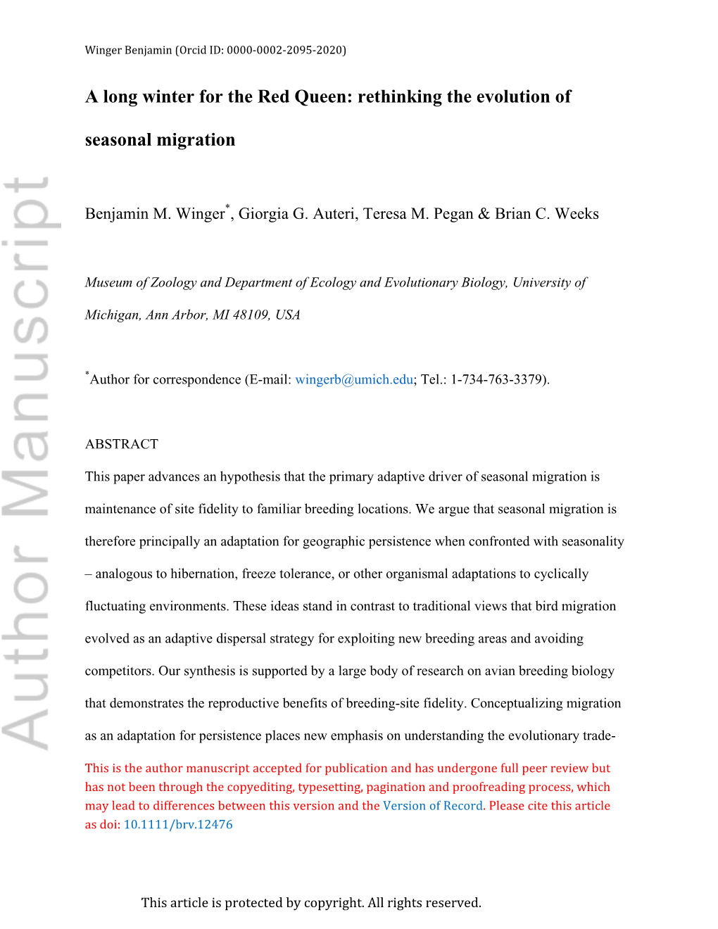 Rethinking the Evolution of Seasonal Migration