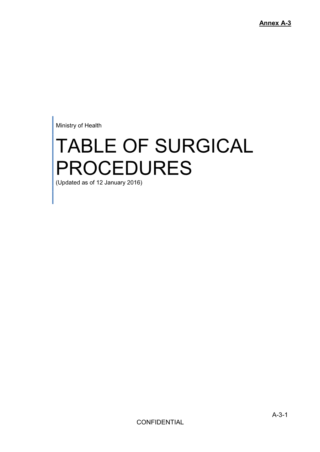 A-3 Table of Surgical Procedures (TOSP)