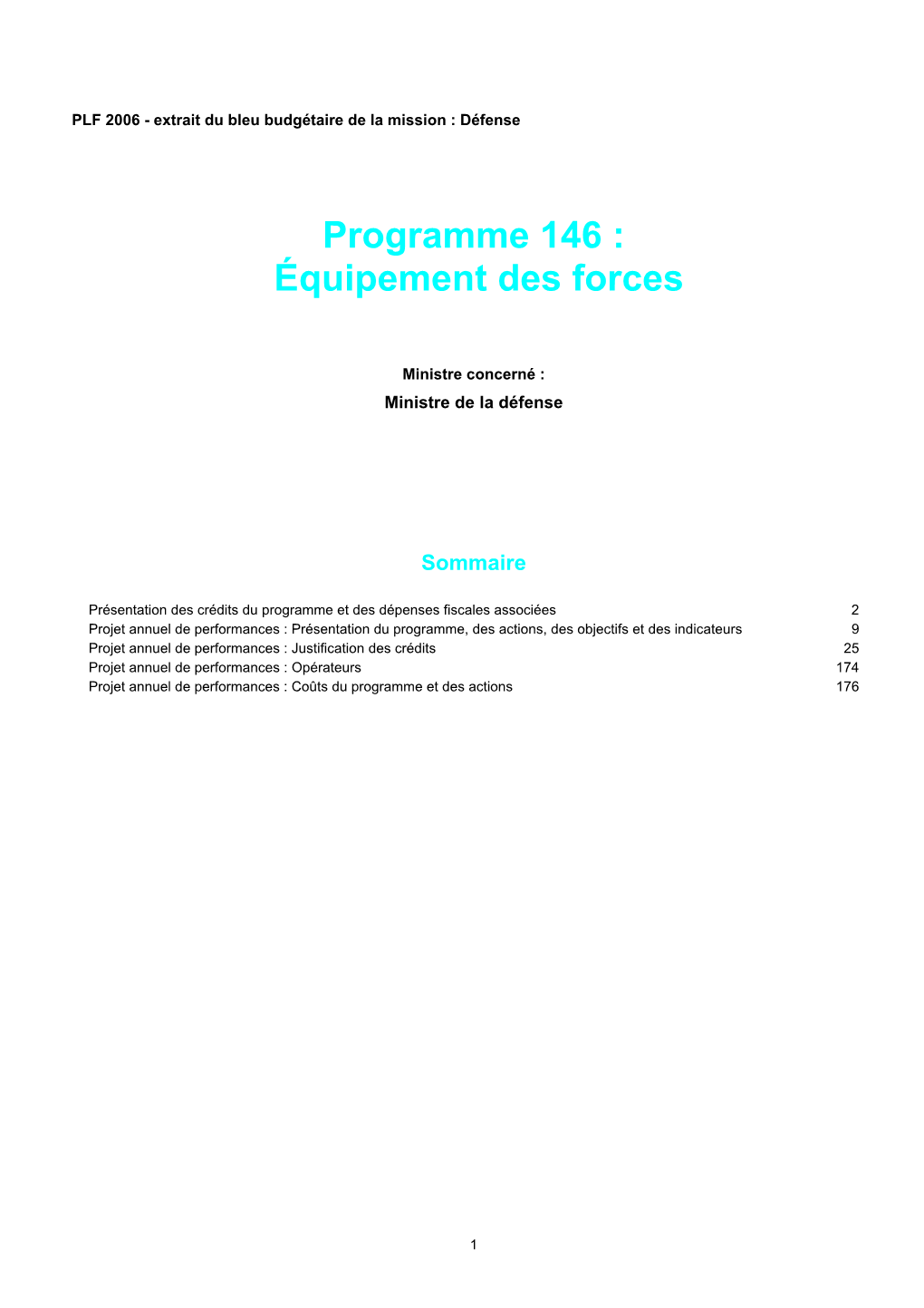 Programme 146 : Équipement Des Forces