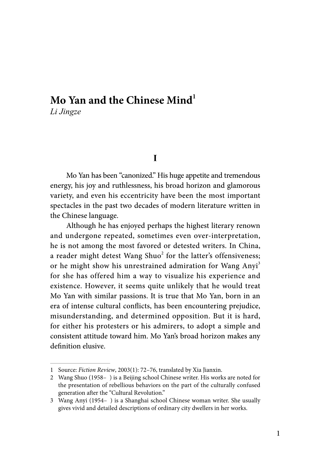 Mo Yan and the Chinese Mind1 Li Jingze