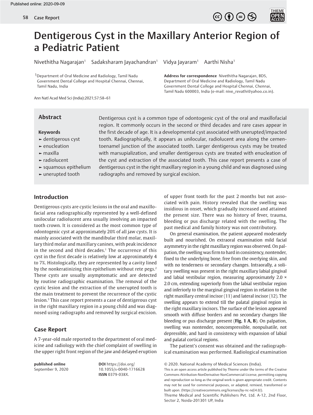 Dentigerous Cyst in the Maxillary Anterior Region of a Pediatric Patient