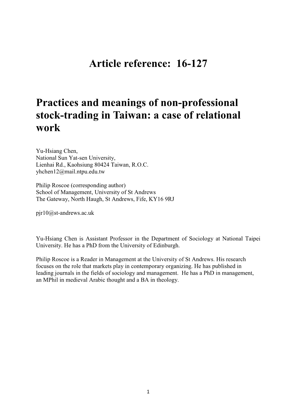 16-127 Practices and Meanings of Non-Professional Stock-Trading In