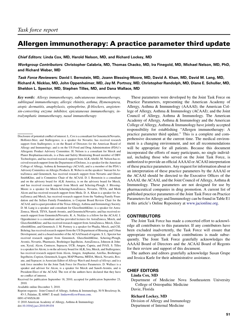 Allergen Immunotherapy: a Practice Parameter Third Update