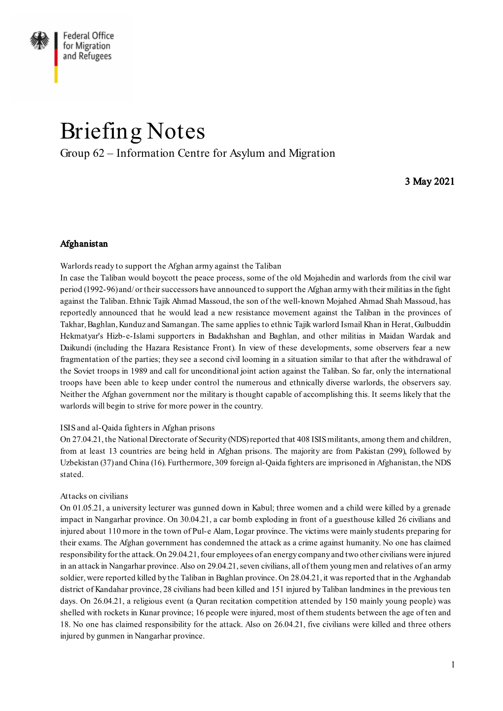 Briefing Notes Group 62 – Information Centre for Asylum and Migration