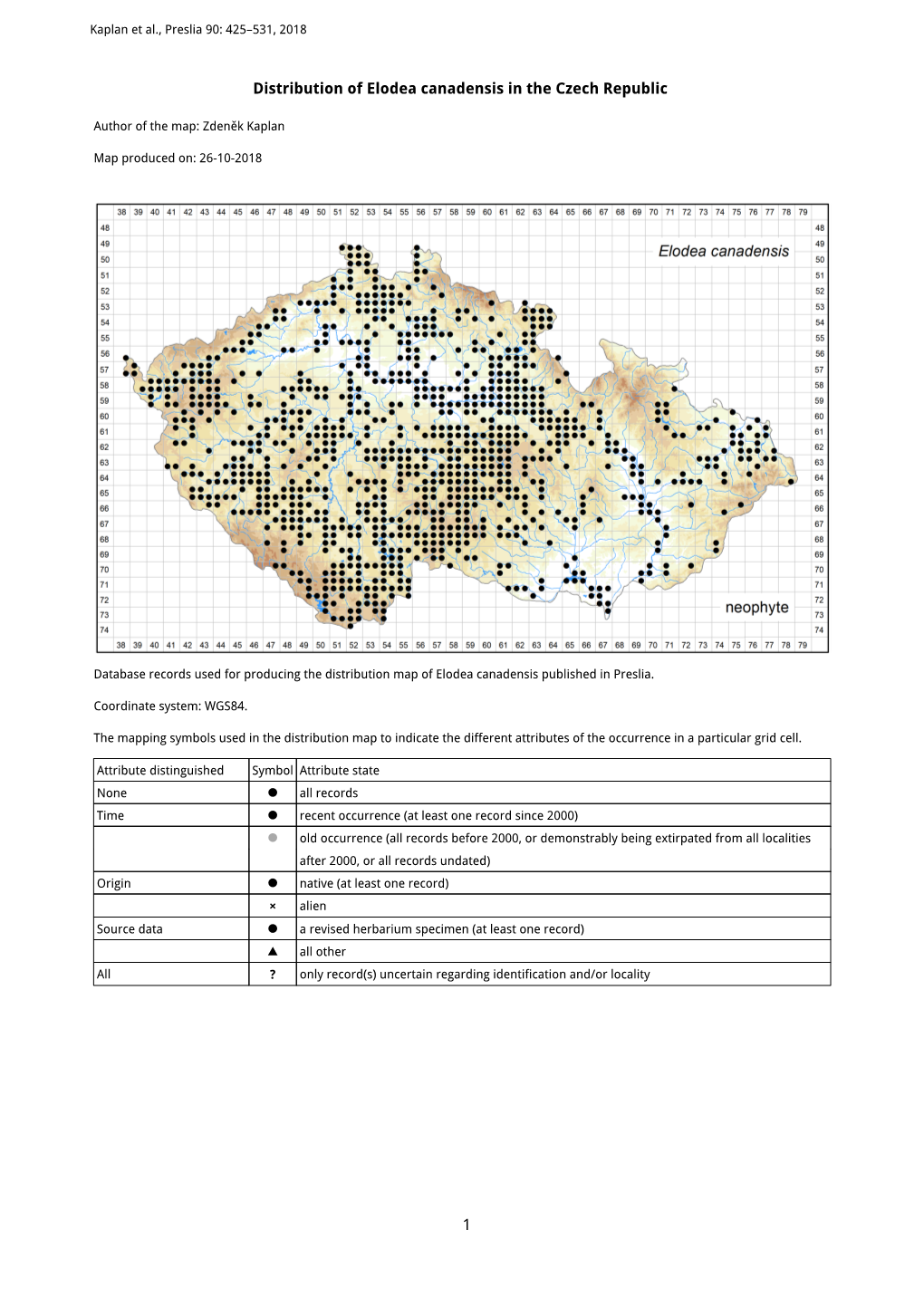 1 Distribution of Elodea Canadensis in the Czech Republic