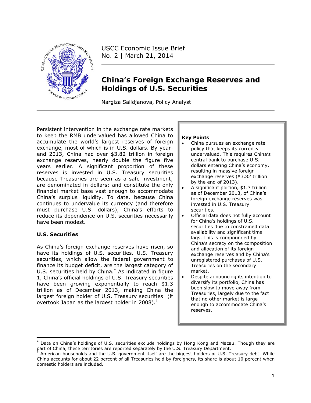 China's Foreign Exchange Reserves and Holdings of U.S. Securities