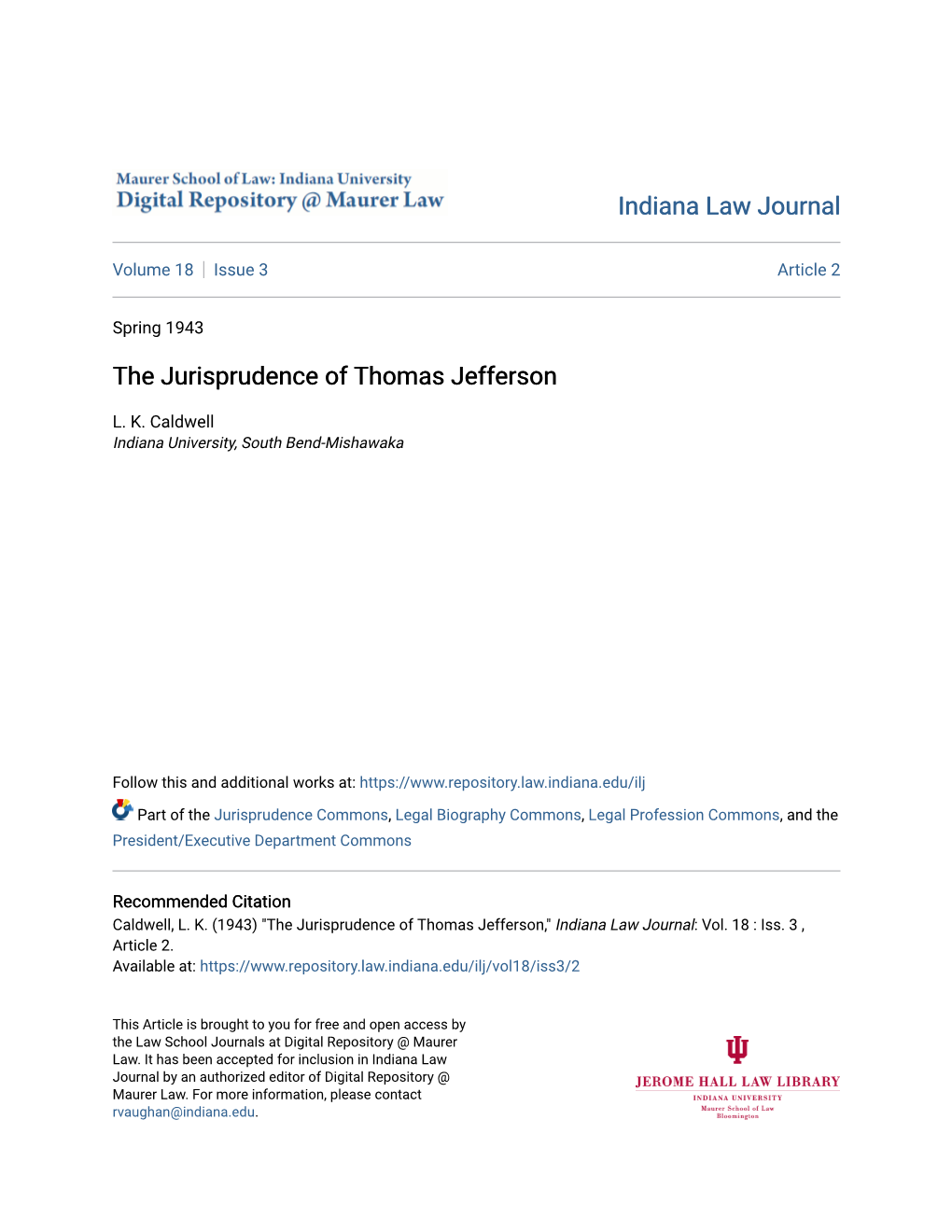 The Jurisprudence of Thomas Jefferson