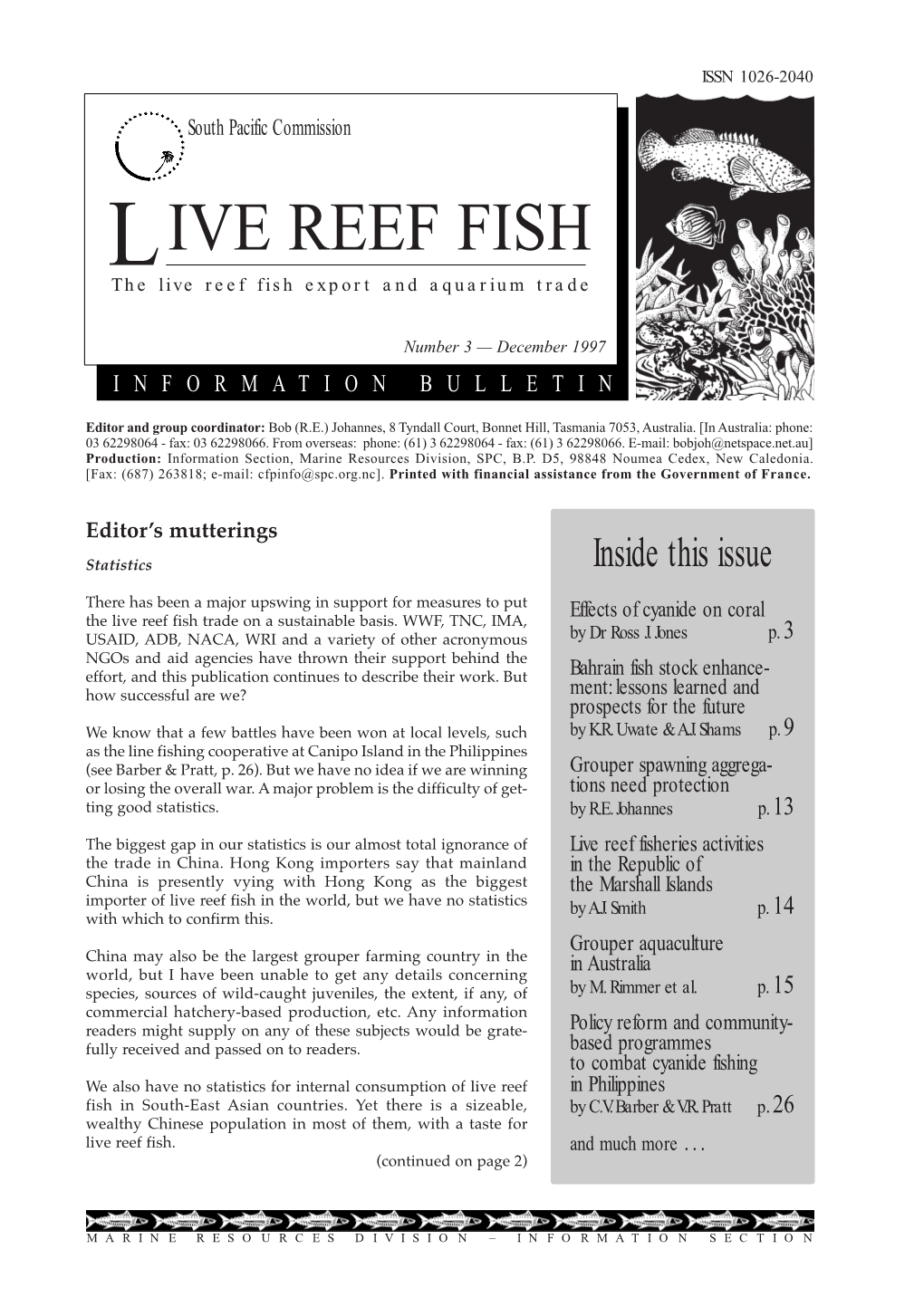 LIVE REEF FISH the Live Reef Fish Export and Aquarium Trade