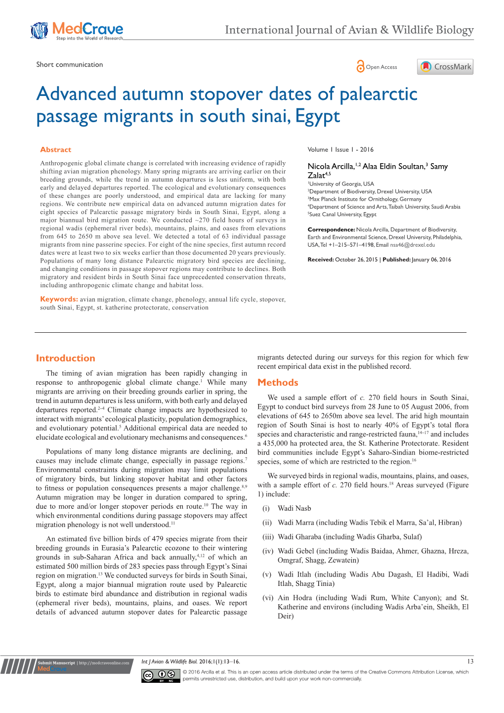 Advanced Autumn Stopover Dates of Palearctic Passage Migrants in South Sinai, Egypt