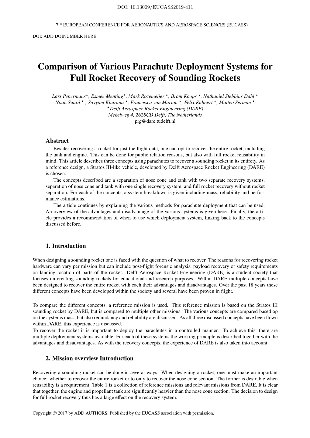 Comparison of Various Parachute Deployment Systems for Full Rocket Recovery of Sounding Rockets