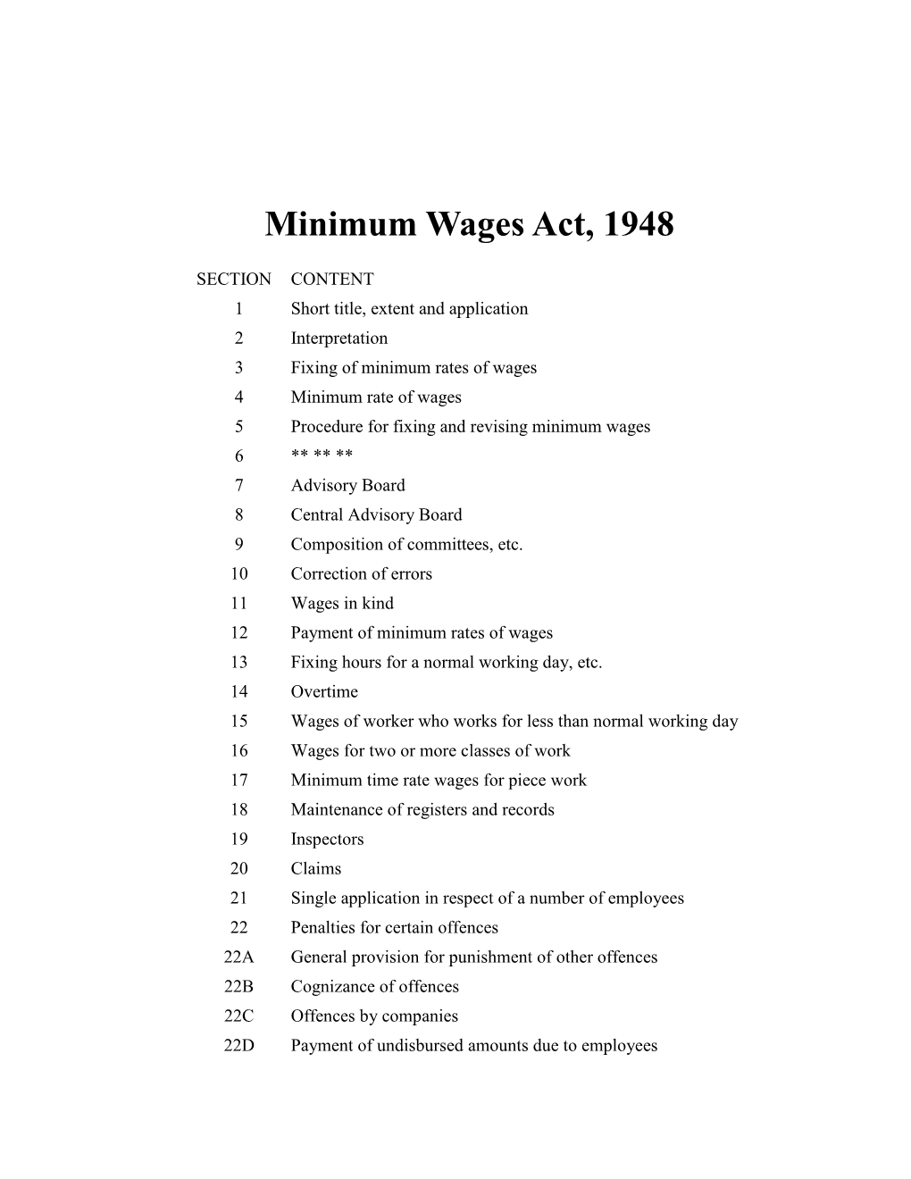 Minimum Wages Act, 1948