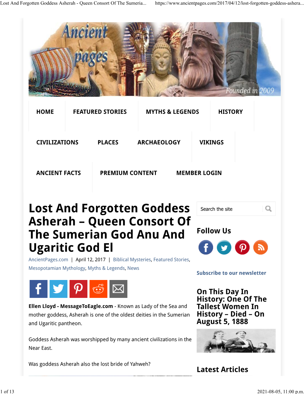 Lost and Forgotten Goddess Asherah – Queen Consort of the Sumerian
