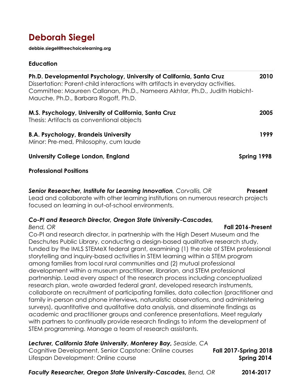 Deborah Siegel's CV