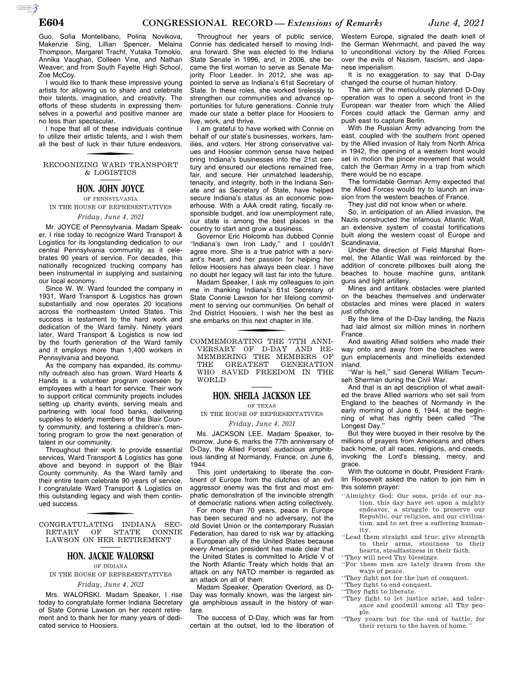 CONGRESSIONAL RECORD— Extensions of Remarks E604 HON