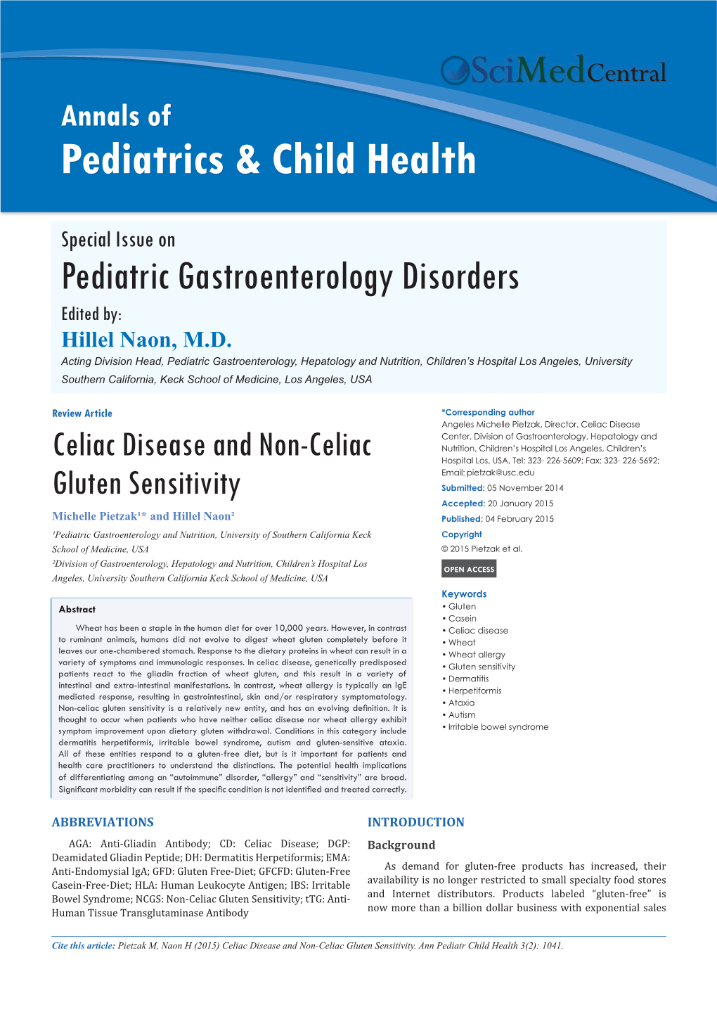 Celiac Disease and Non-Celiac Gluten Sensitivity