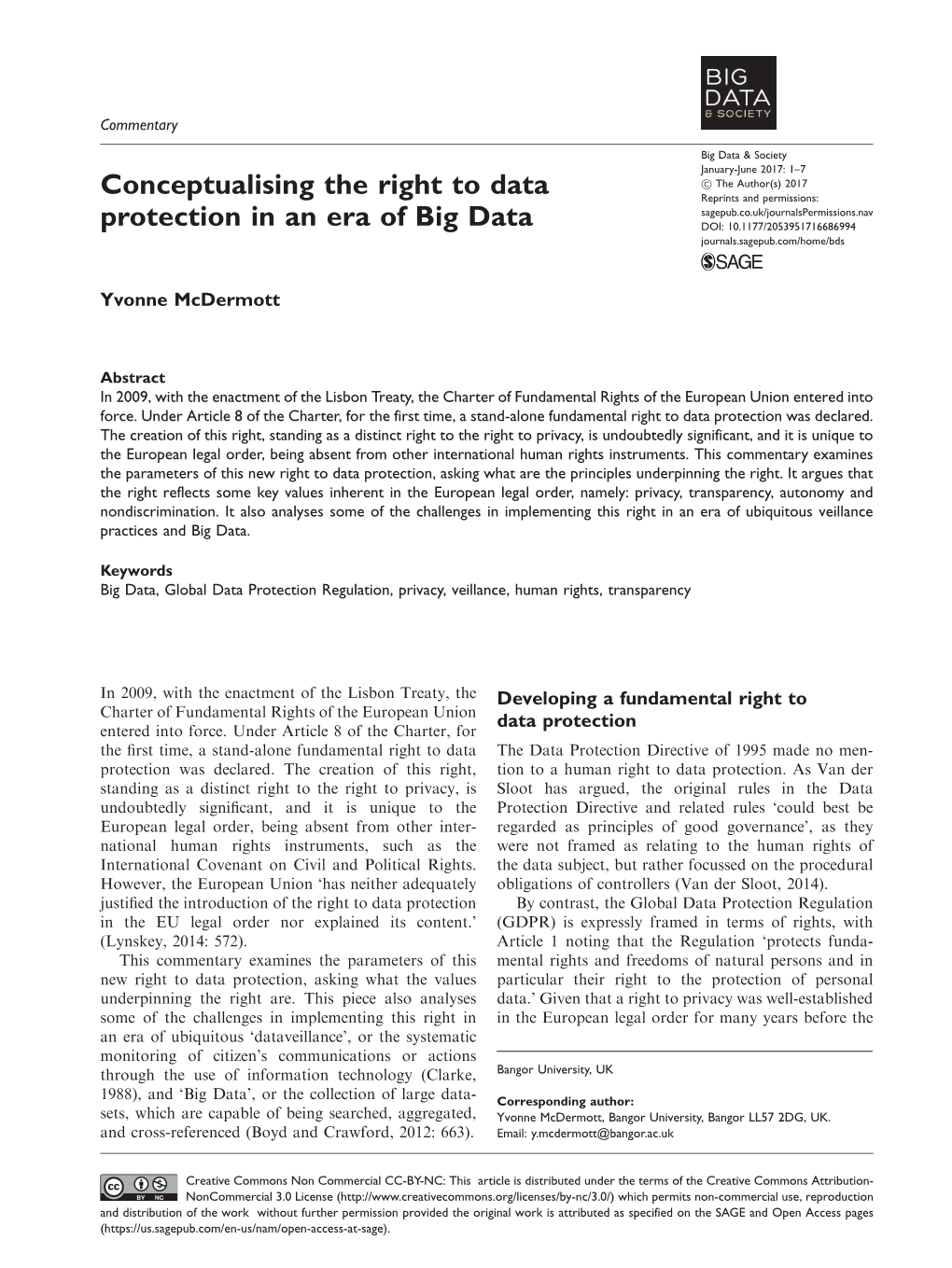 Conceptualising the Right to Data Protection in an Era of Big Data