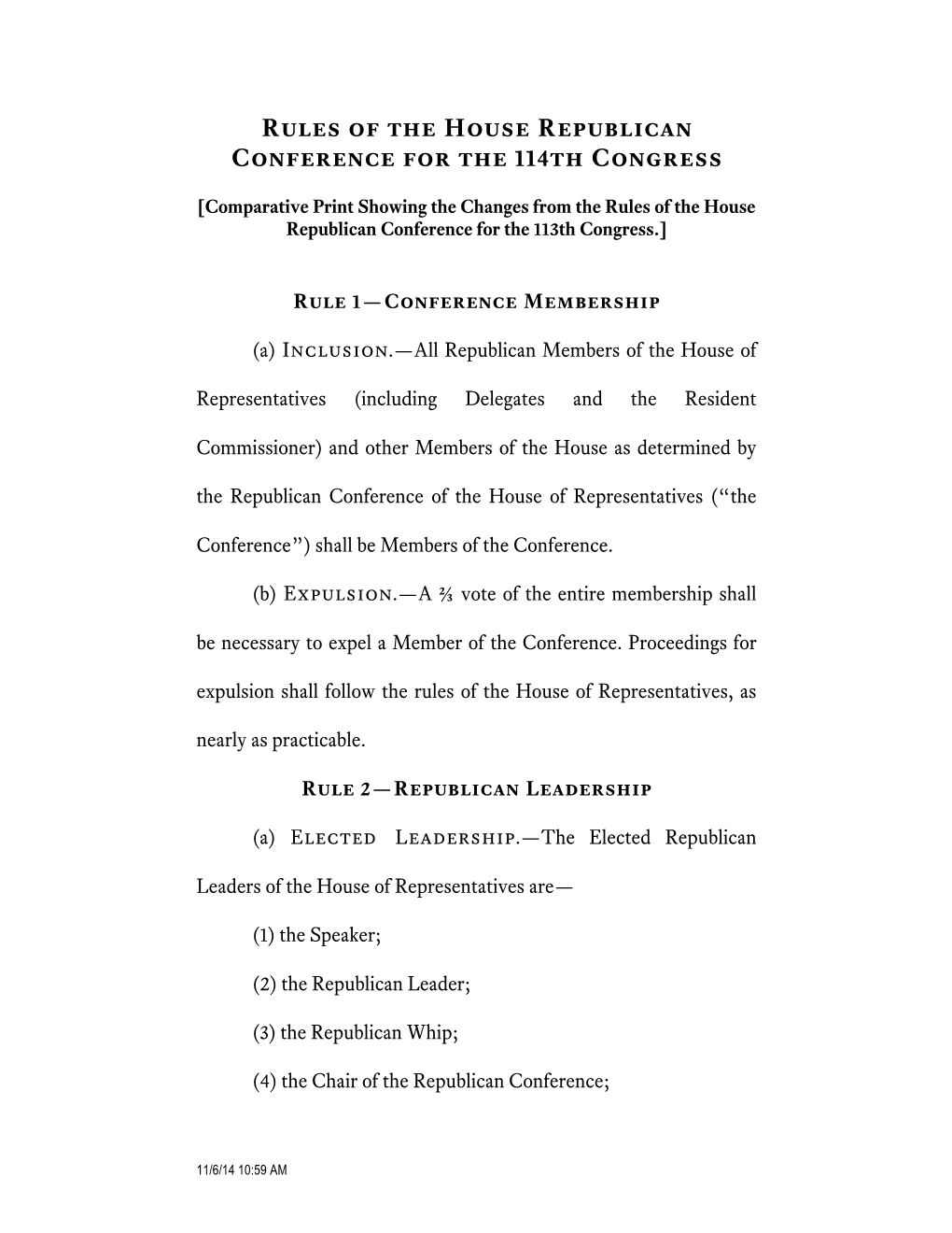 Rules of the House Republican Conference for the 114Th Congress