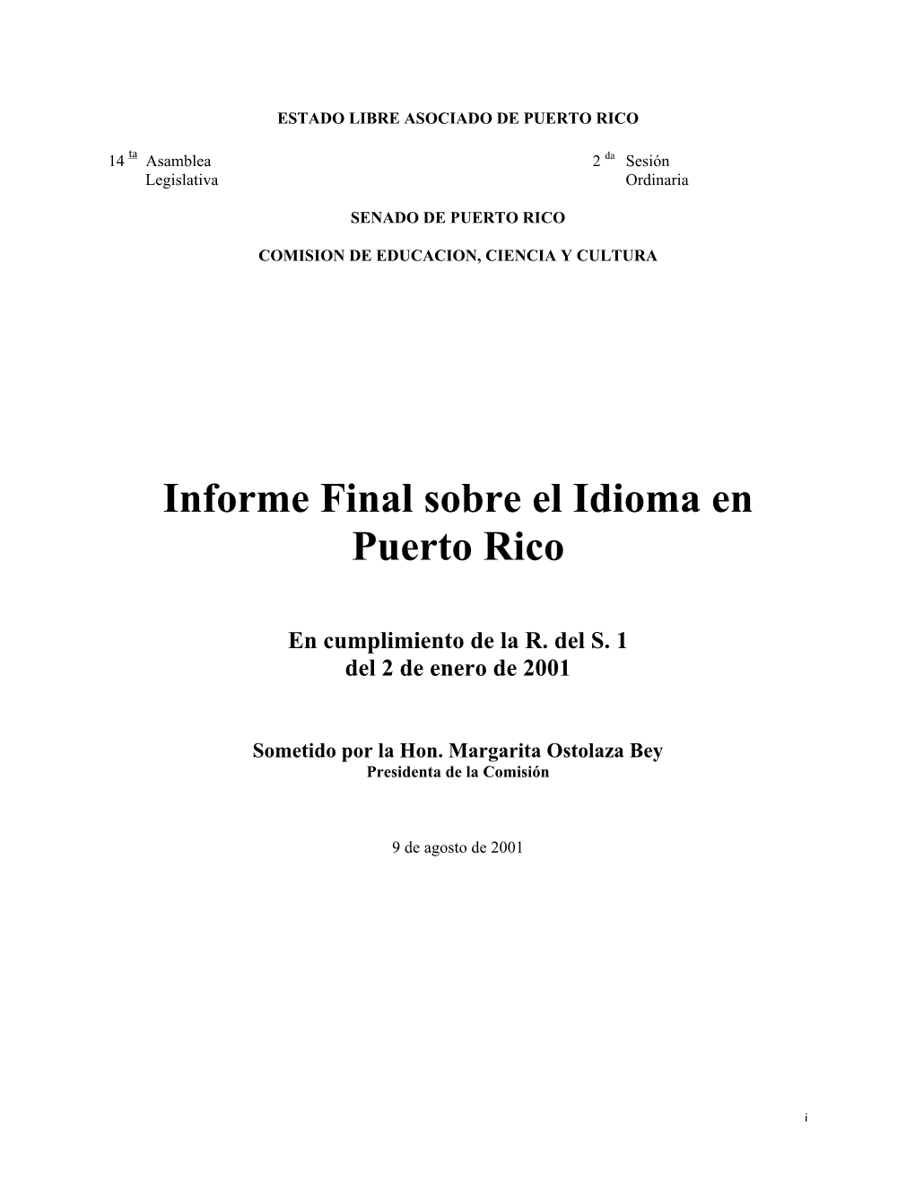 Informe Del Senado De Sobre El Idioma