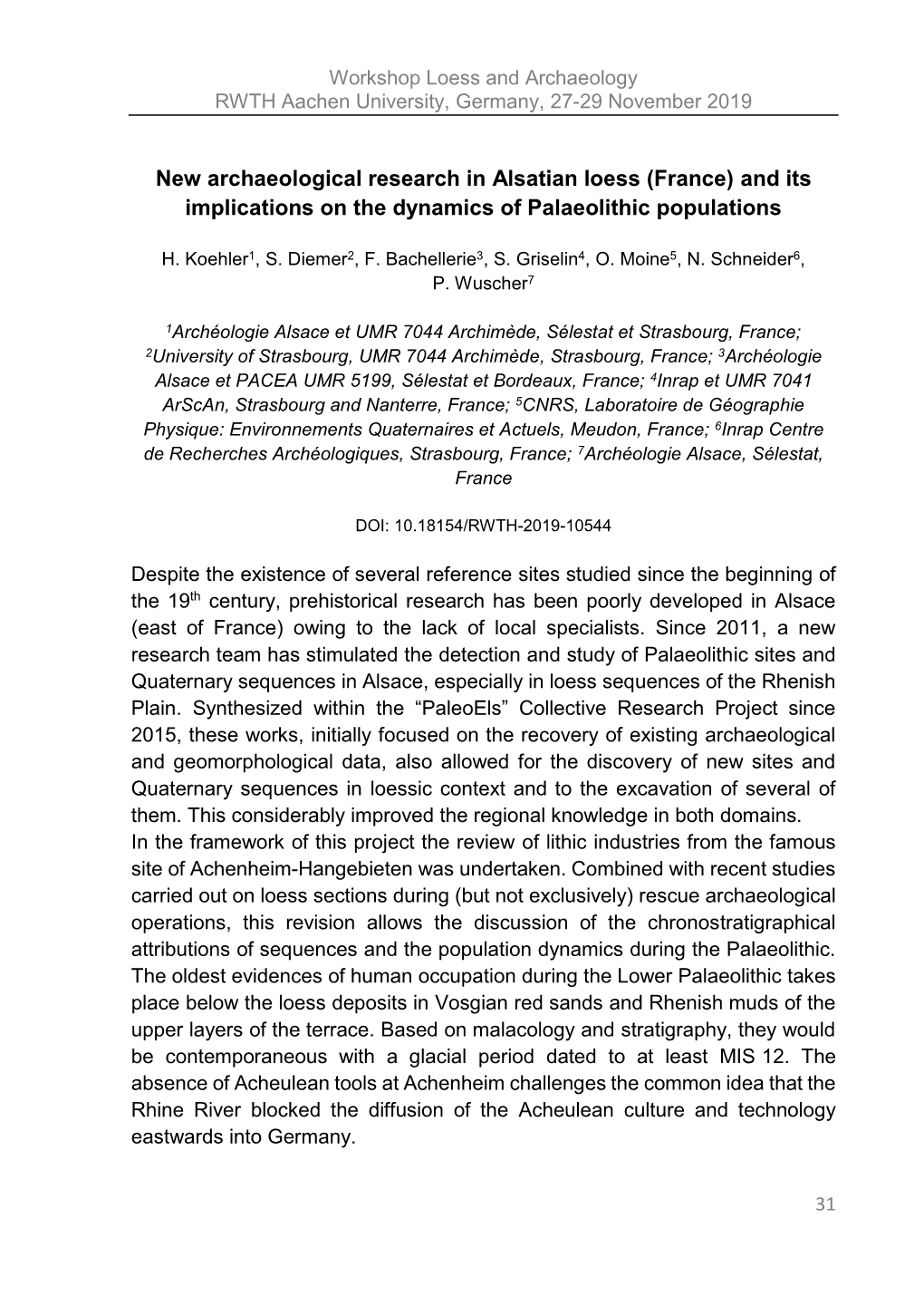 New Archaeological Research in Alsatian Loess (France) and Its Implications on the Dynamics of Palaeolithic Populations