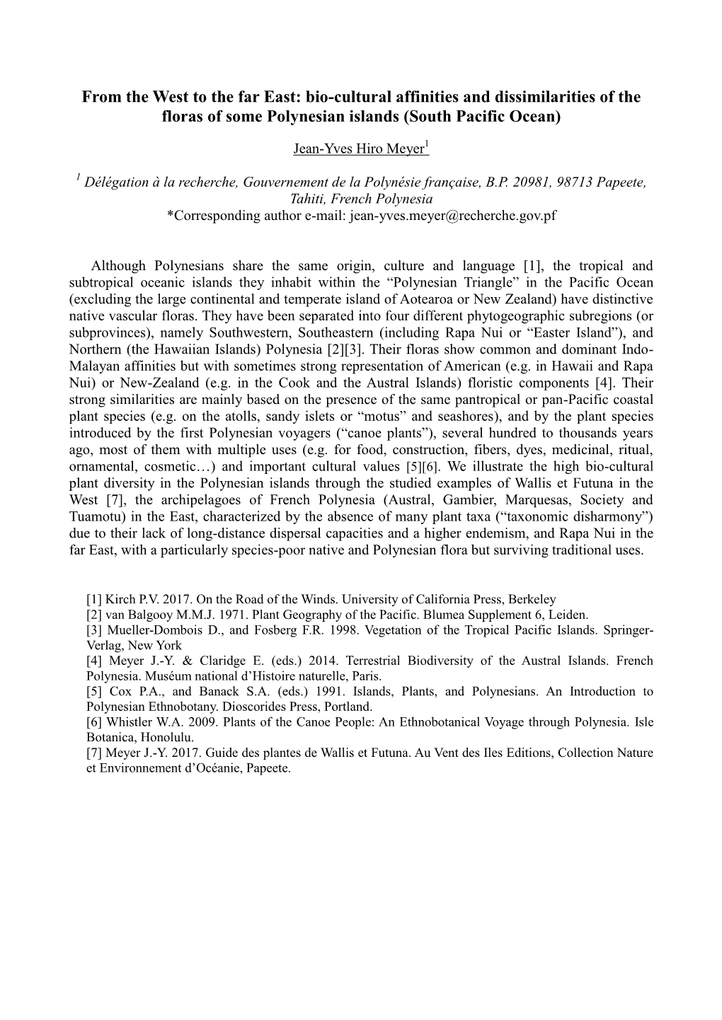 Bio-Cultural Affinities and Dissimilarities of the Floras of Some Polynesian Islands (South Pacific Ocean)