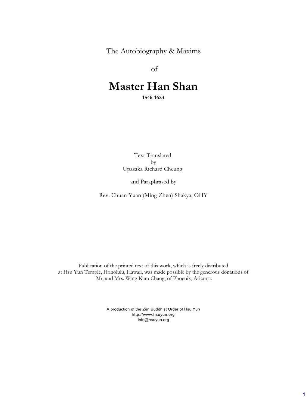 Master Han Shan 1546-1623