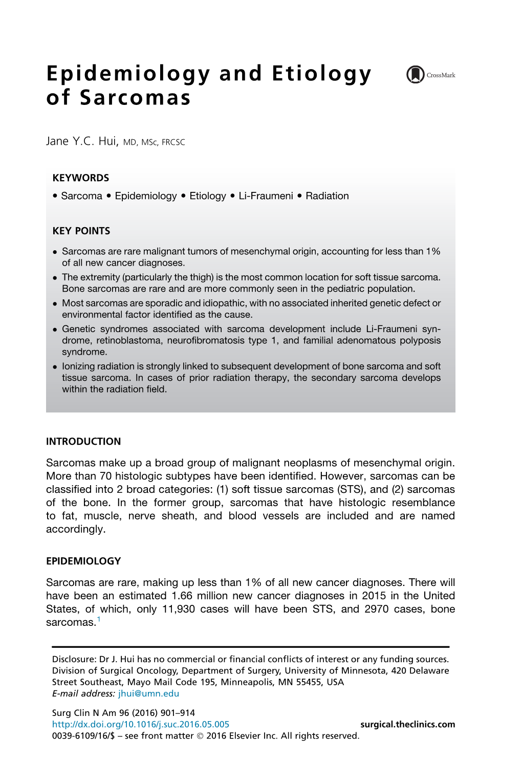 Epidemiology and Etiology of Sarcomas