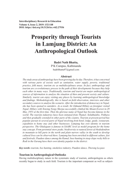 Prosperity Through Tourists in Lamjung District: an Anthropological Outlook