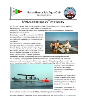 Ras Al-Hamra Sub Aqua Club RAHSAC Celebrates 30 Anniversary