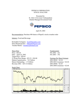 Pepsico Corporation Stock Analysis