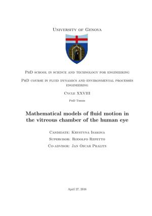Mathematical Models of Fluid Motion in the Vitreous Chamber of the Human