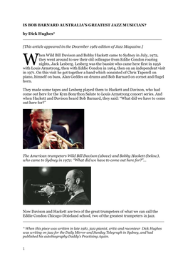 IS BOB BARNARD AUSTRALIA's GREATEST JAZZ MUSICIAN? By