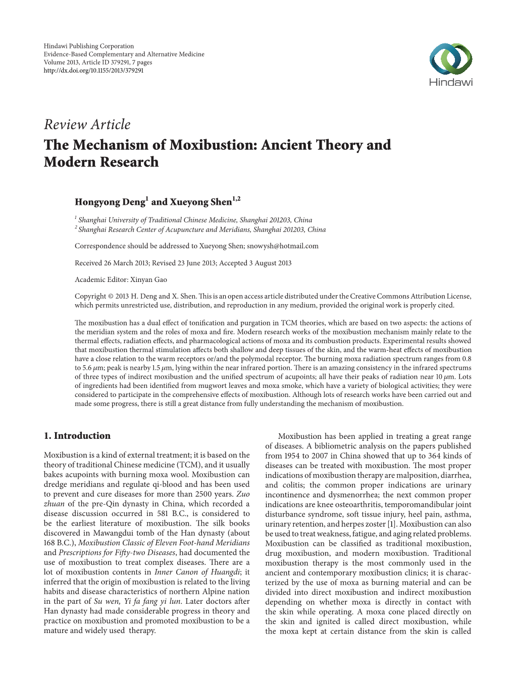 The Mechanism of Moxibustion: Ancient Theory and Modern Research