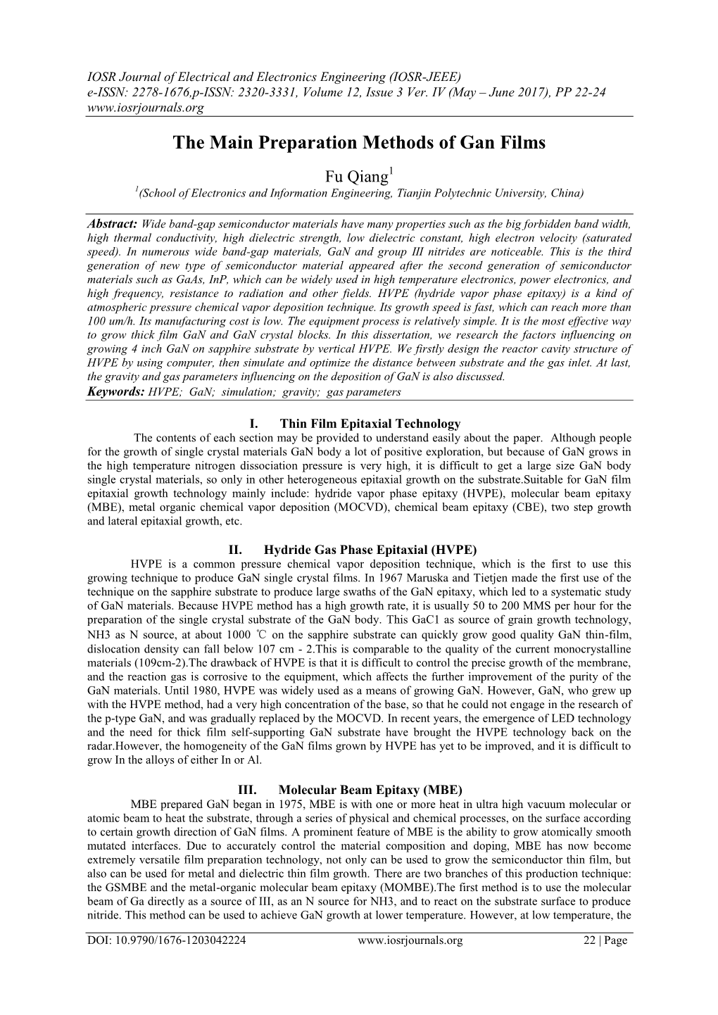 The Main Preparation Methods of Gan Films