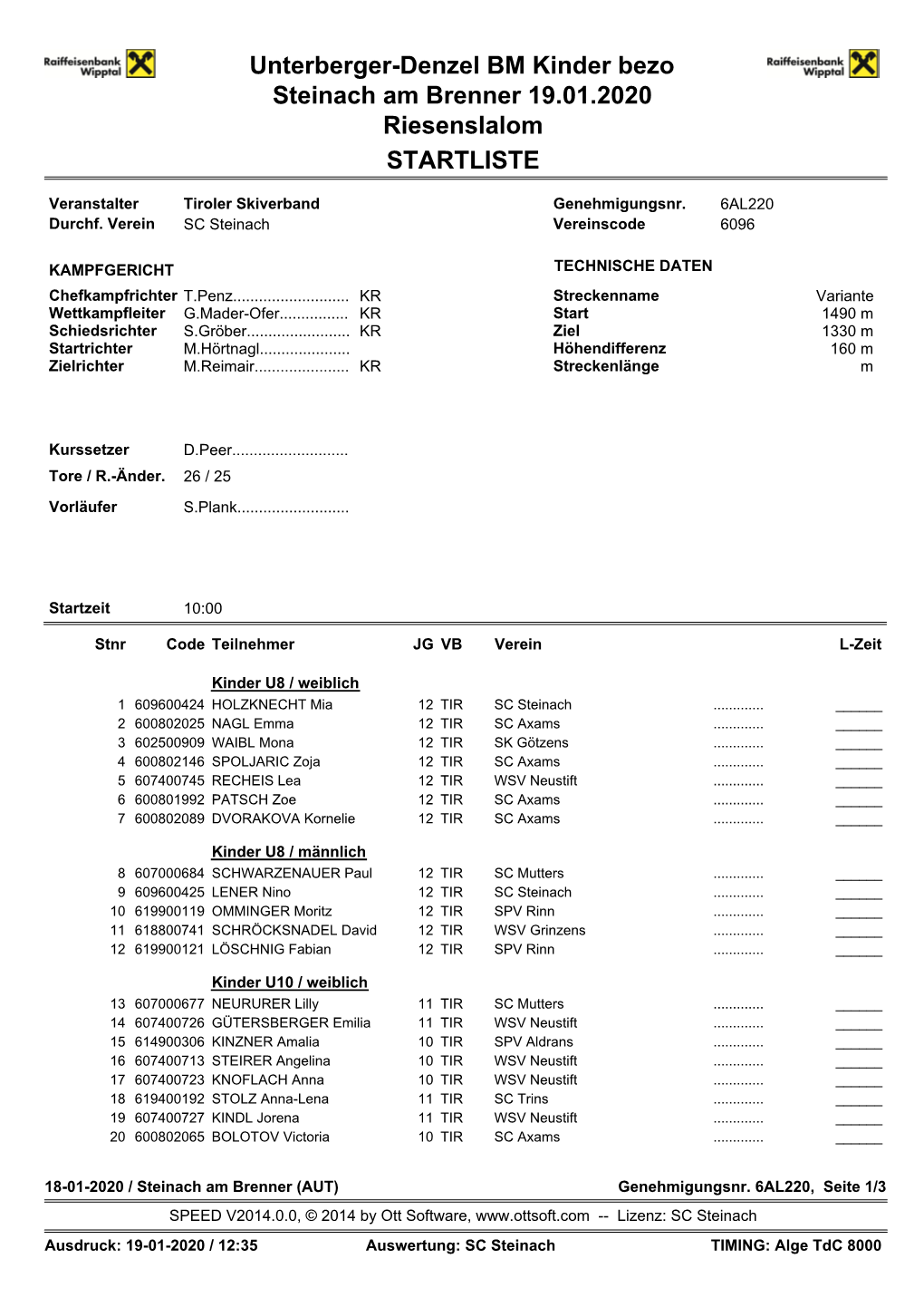 STARTLISTE Unterberger-Denzel BM Kinder Bezo Steinach Am Brenner