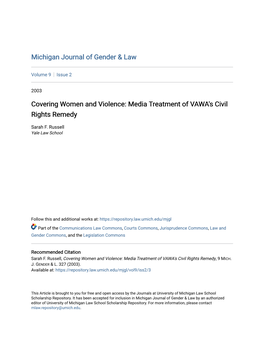 Covering Women and Violence: Media Treatment of VAWA's Civil Rights Remedy