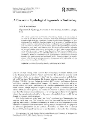 A Discursive Psychological Approach to Positioning