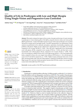 Quality of Life in Presbyopes with Low and High Myopia Using Single-Vision and Progressive-Lens Correction