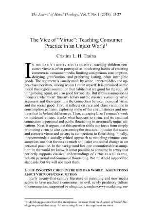 The Vice of “Virtue”: Teaching Consumer Practice in an Unjust World1