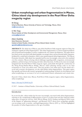 Urban Morphology and Urban Fragmentation in Macau, China: Island City Development in the Pearl River Delta Megacity Region