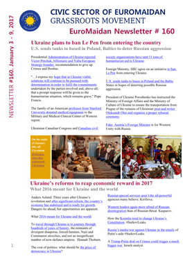 Euromaidan Newsletter # 160 CIVIC SECTOR of EUROMAIDAN
