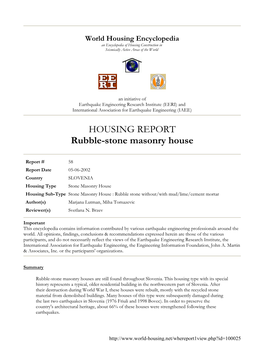 HOUSING REPORT Rubble-Stone Masonry House