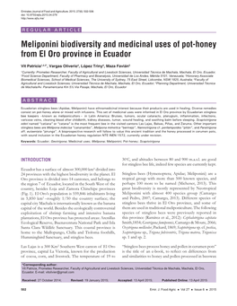 Meliponini Biodiversity and Medicinal Uses of Pot-Honey from El Oro Province in Ecuador