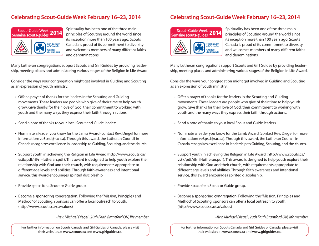 Celebrating Scout-Guide Week February 16–23, 2014 Celebrating Scout-Guide Week February 16–23, 2014