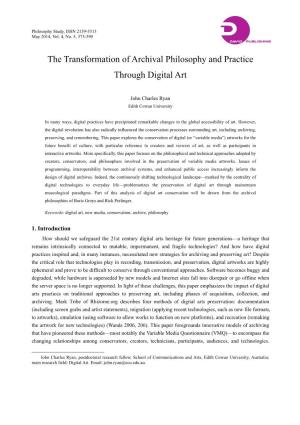 The Transformation of Archival Philosophy and Practice Through Digital Art