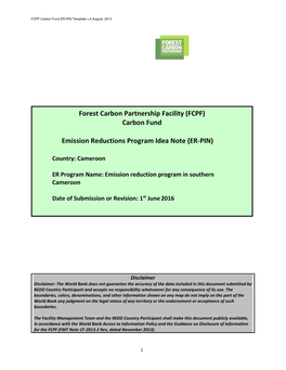 Carbon Fund Emission Reductions Program Idea Note (ER-PIN)