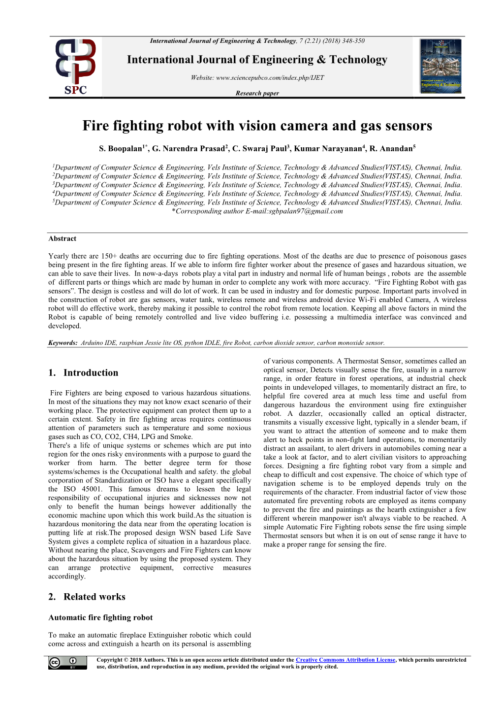 Fire Fighting Robot with Vision Camera and Gas Sensors