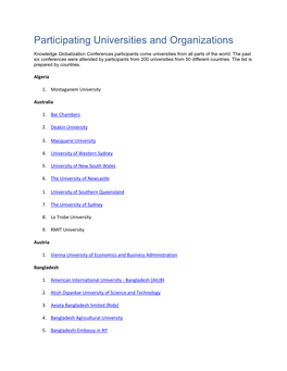 Participating Universities and Organizations