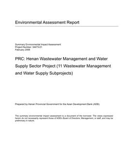 Henan Wastewater Management and Water Supply Sector Project (11 Wastewater Management and Water Supply Subprojects)